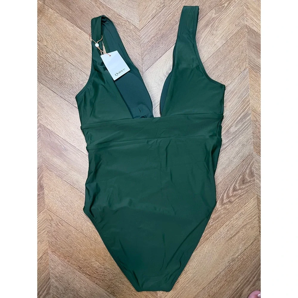 Quince Women Italian One-Piece Swimsuit XL Color Palm NWT